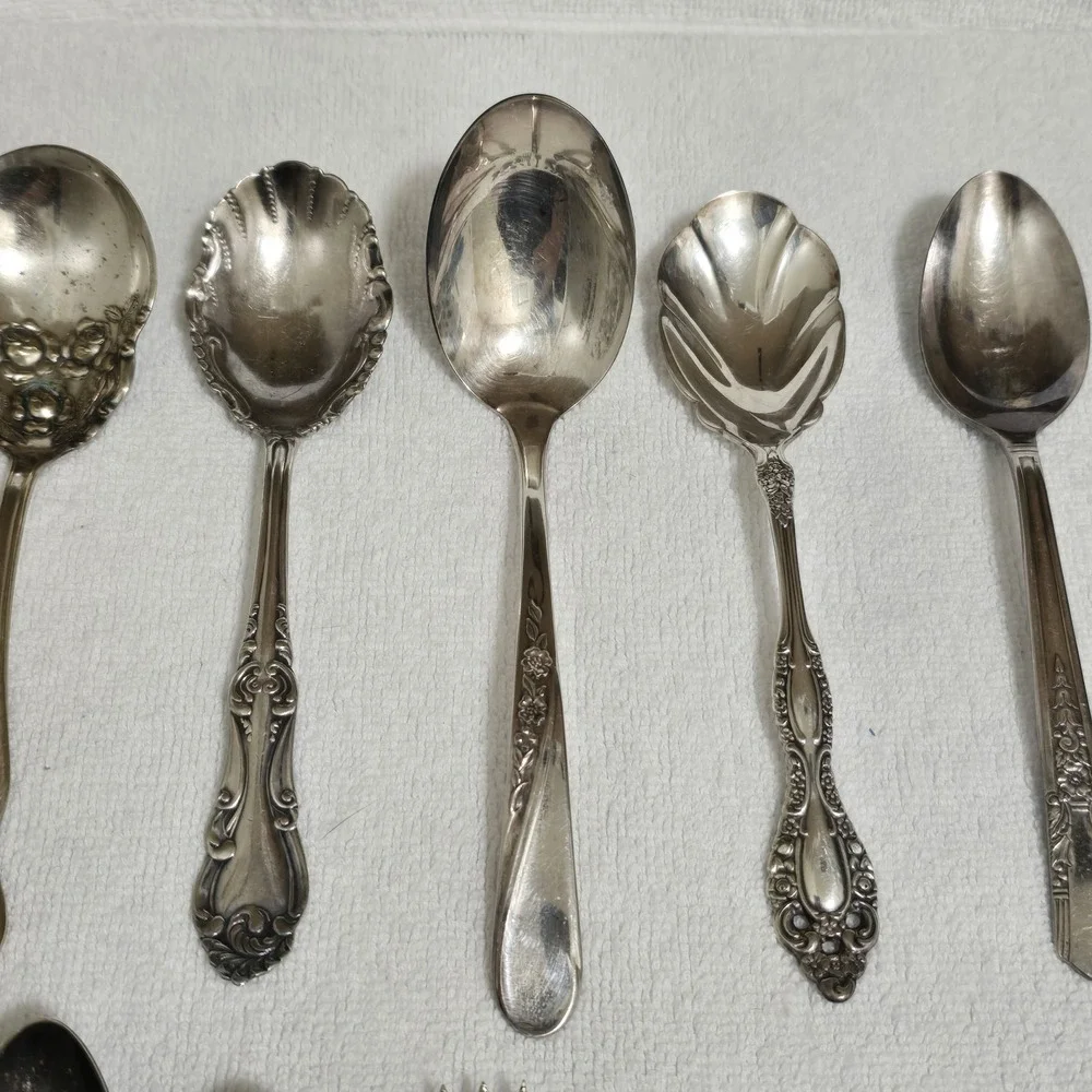 VTG Serving Spoon Fork Lot of 15 Floral Art‎ Some Silverplated